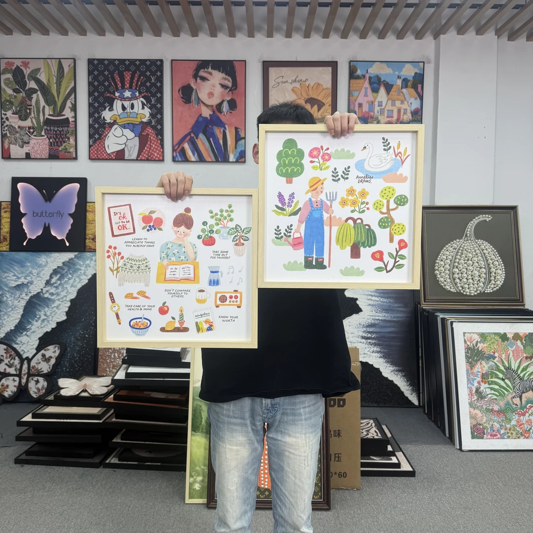 AA原木现代卡通多巴胺餐厅沙发背景墙卧室装饰画4040
