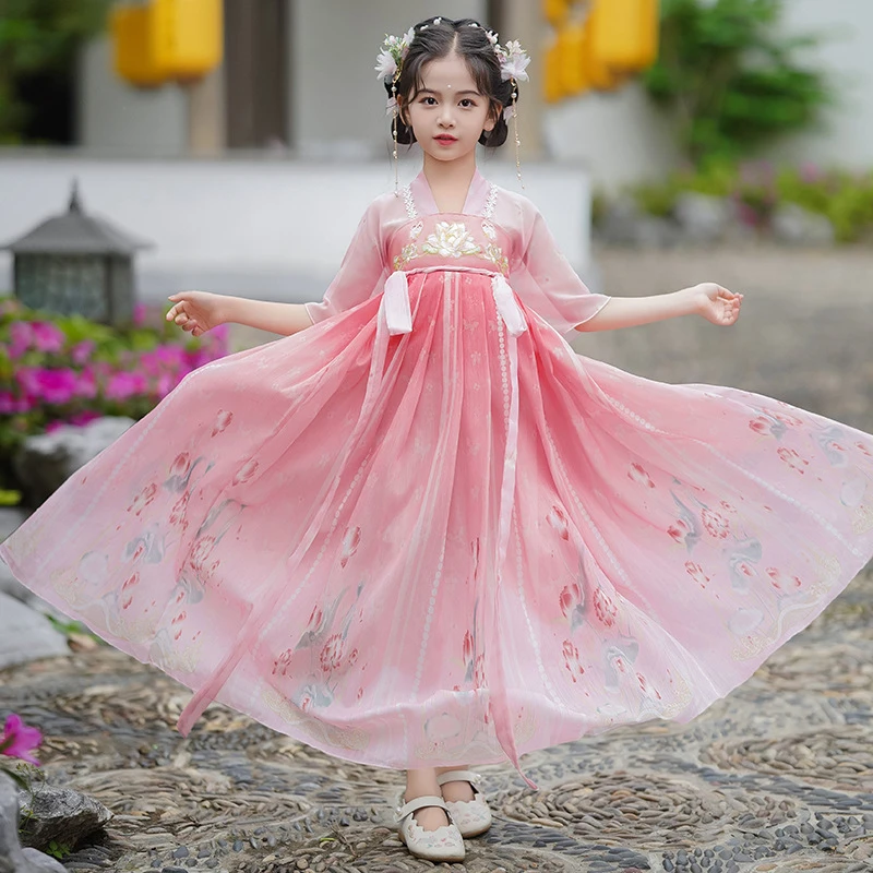 汉服女童夏季连衣裙2025新款古风唐装齐胸小女孩超仙公主襦裙