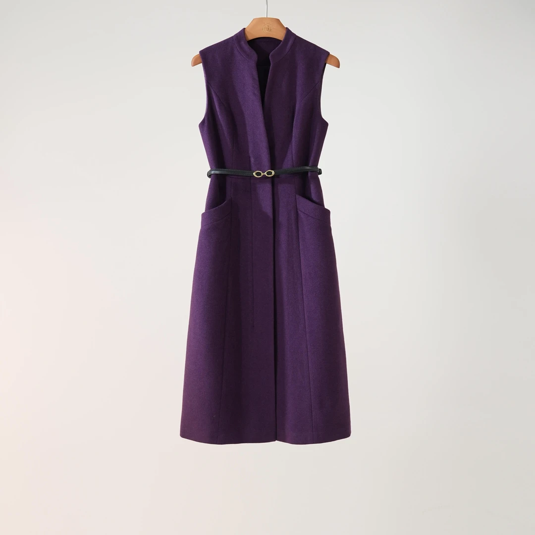 西子/【紫荆花】100羊毛呢百搭保暖无袖A字连衣裙/CQHY051