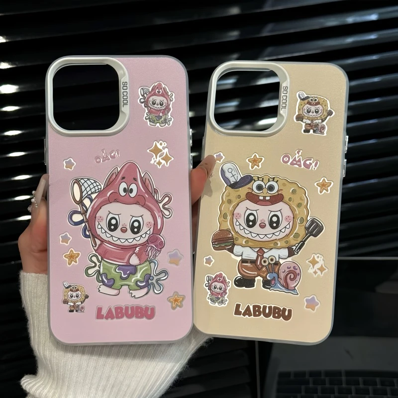 海绵宝宝小可爱适用苹果16pro创意iPhone15手机壳磨砂彩银华为p60