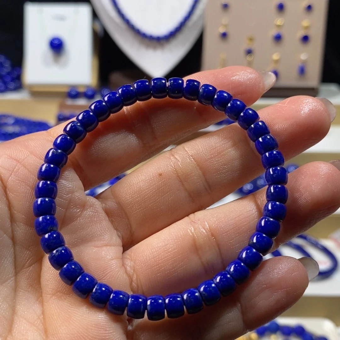 青金石未镶嵌手串5+m直切老型