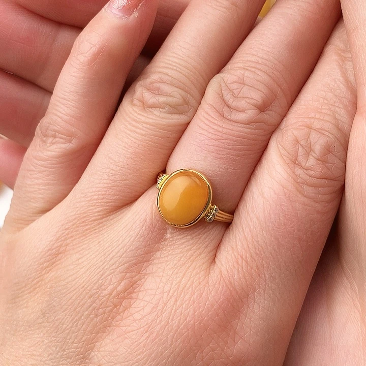 蜜蜡戒指银S925镶嵌戒指