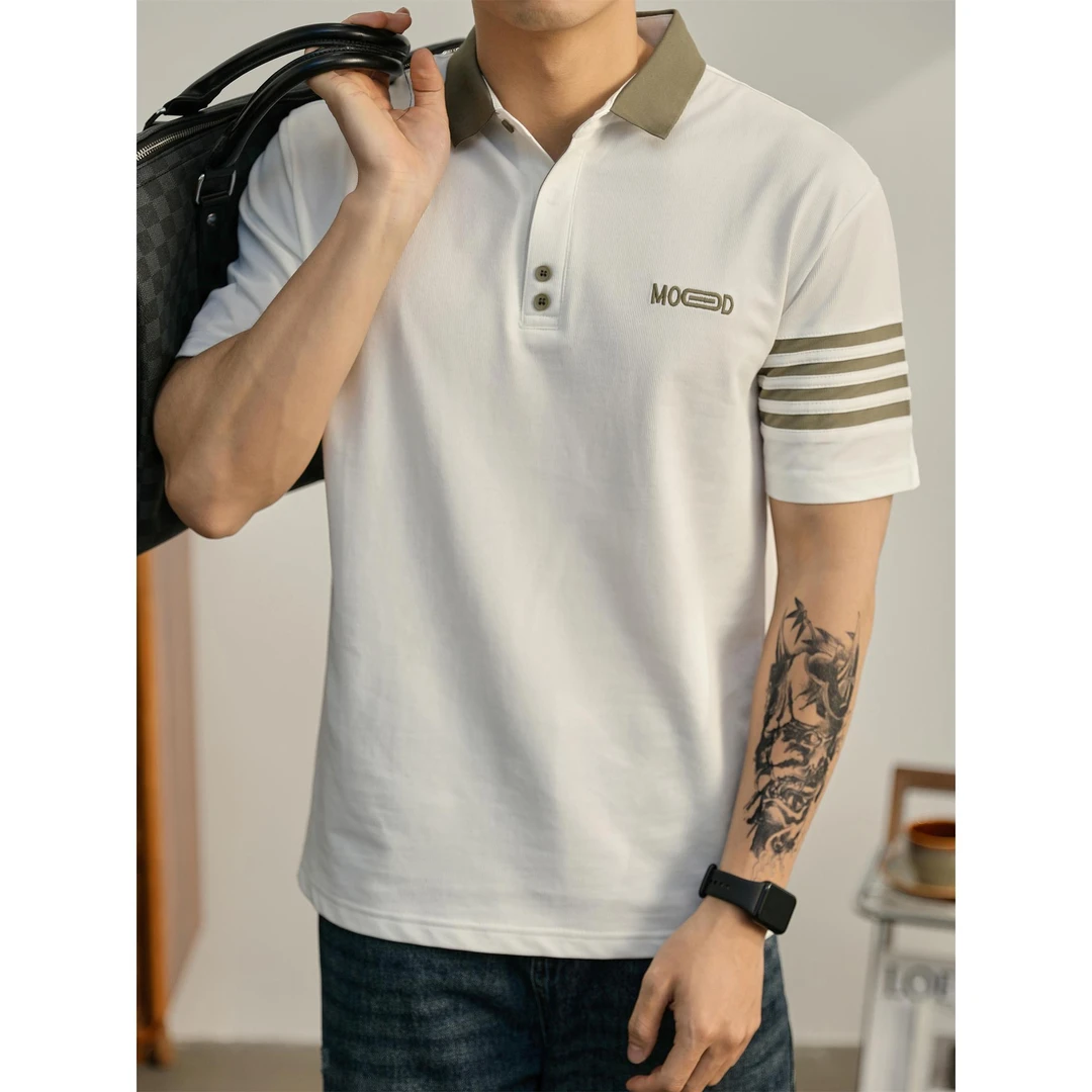 奥兰德保罗英伦风拼接撞色四道杠短袖Polo衫男士夏季修身百搭上衣