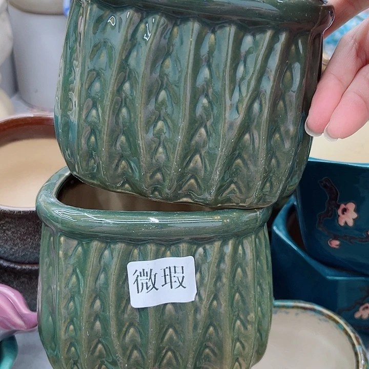 多肉绿植陶瓷花盆9.9包邮，有孔