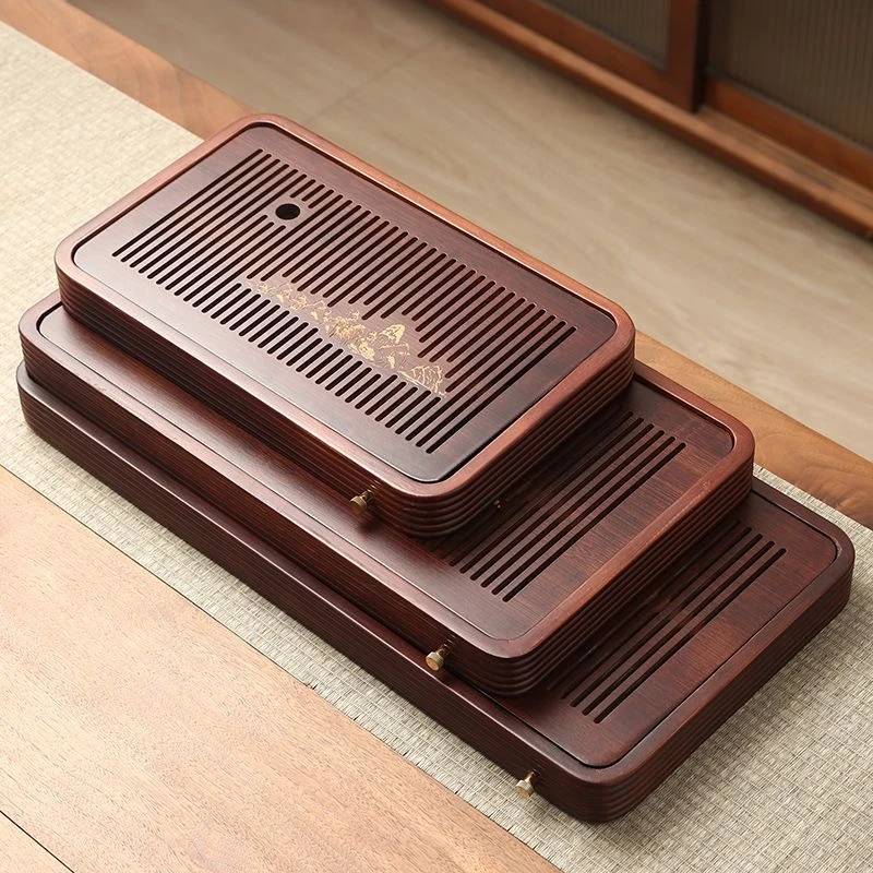 蓄水茶盘金丝楠竹家用简约排水新中式大号两用胡桃茶具套装长方形