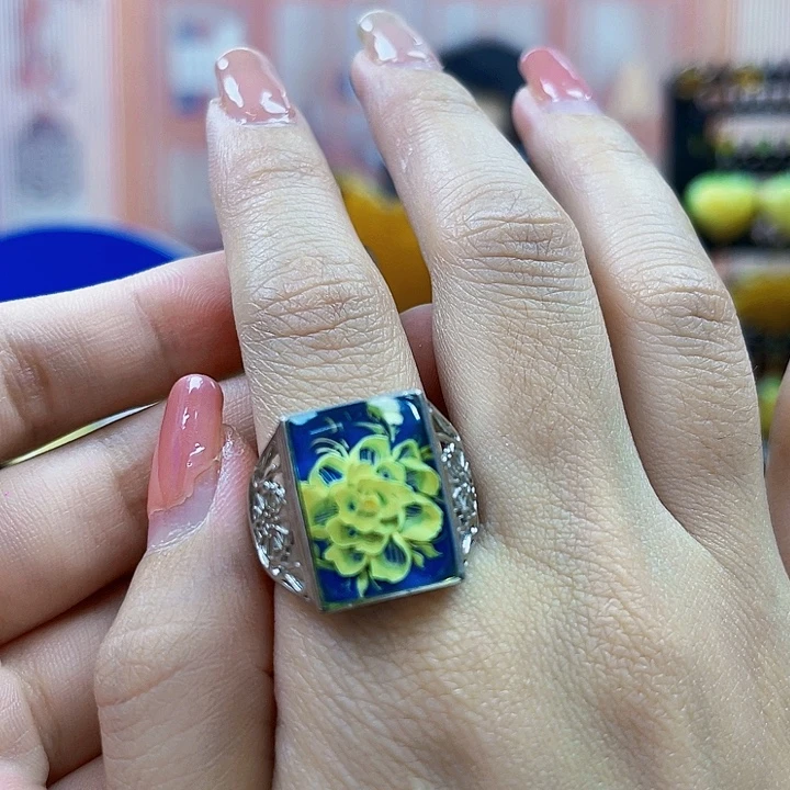 琥珀银S925镶嵌颈饰戒指