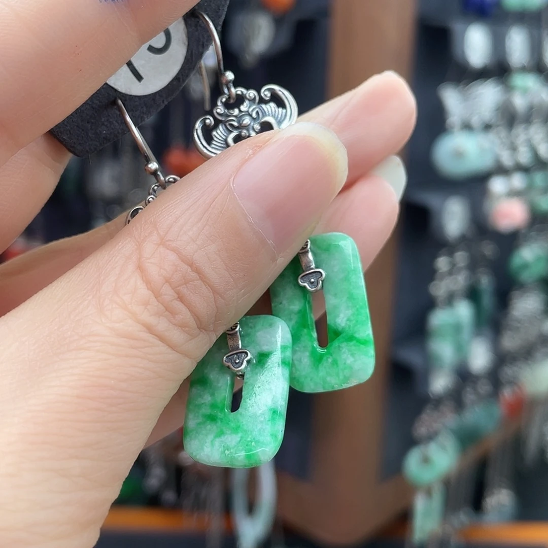 翡翠银S925镶嵌耳饰微**雨215hjnhgh