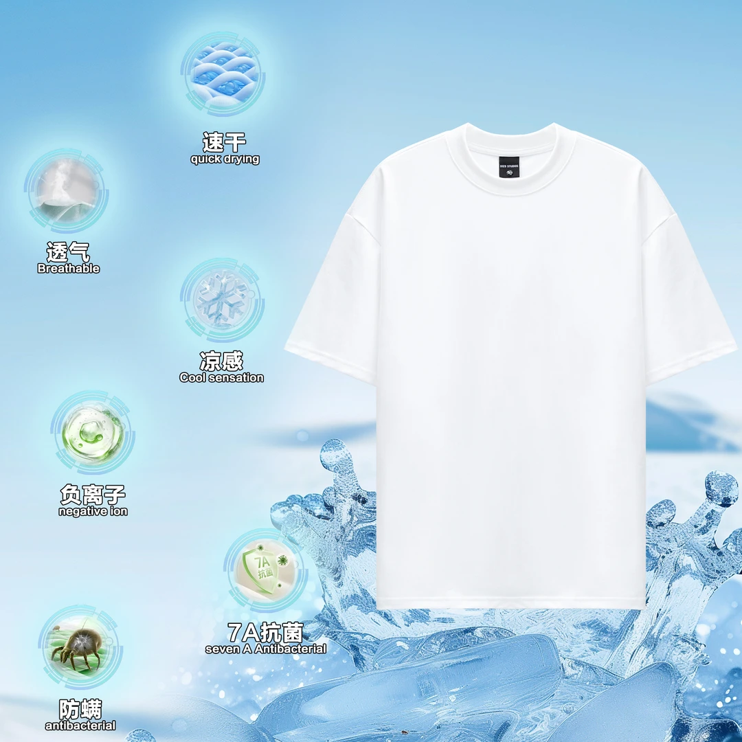 S123 【蜂窝速干】7A抗菌负离子凉感透气基础通勤纯色圆领T恤1132