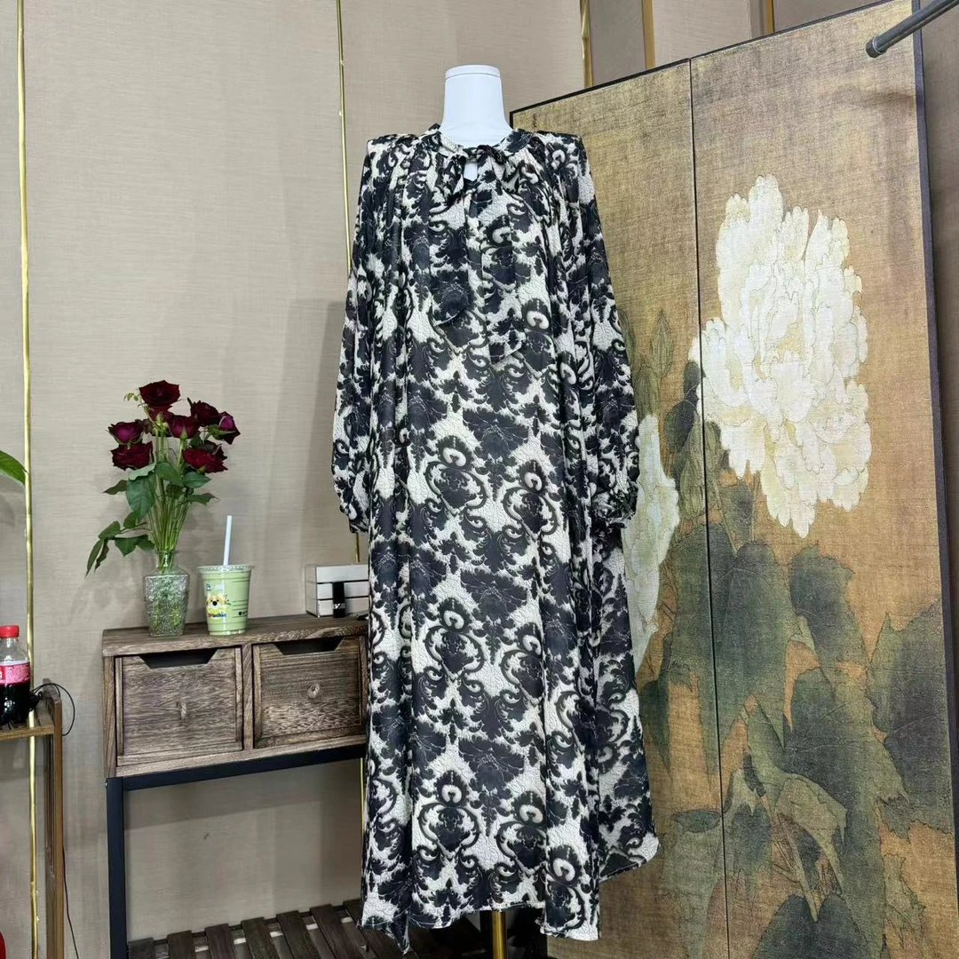 【88028】黑色罗马图腾时尚爆款修身仙女裙显瘦连衣裙