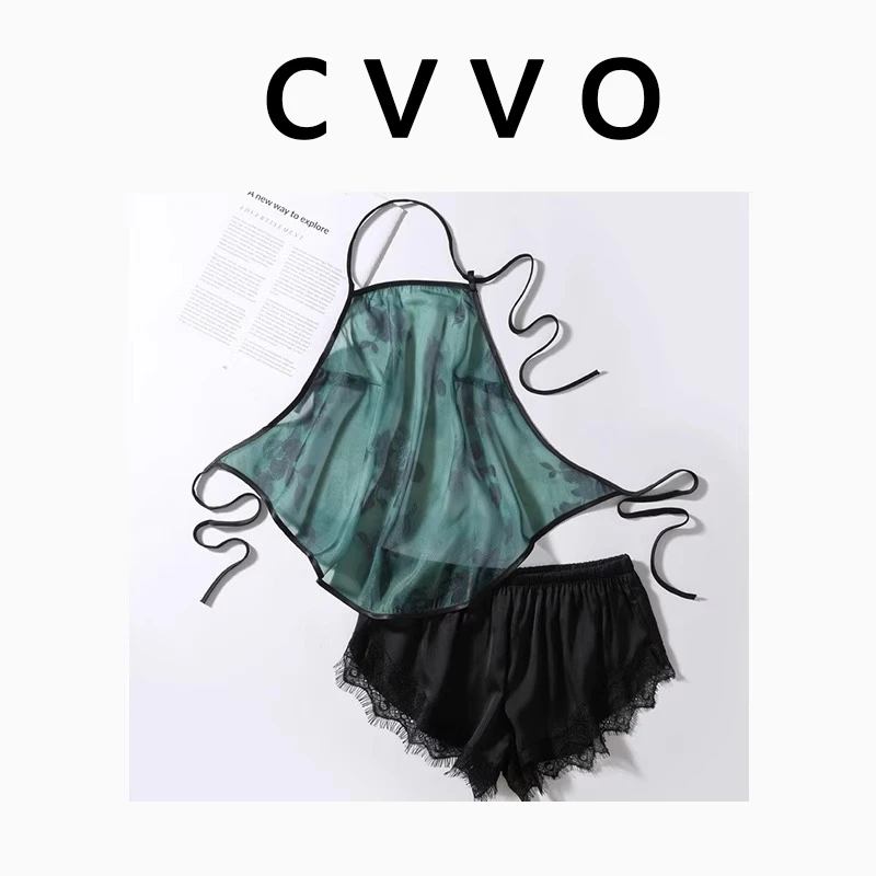 cvvo 性感冰丝内衣女士露背式吊带贴身诱惑肚兜睡衣套装