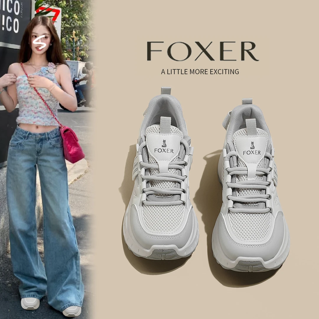 FOXER新款夏季老爹鞋欧码灰色系拼色系