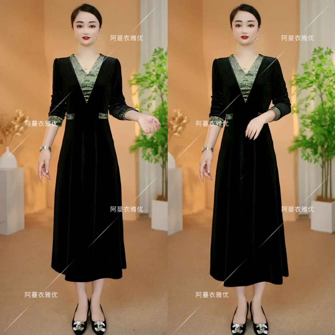 【衣雅严选】8070-2274#新款重磅植绒拼接时尚休闲气质连衣裙