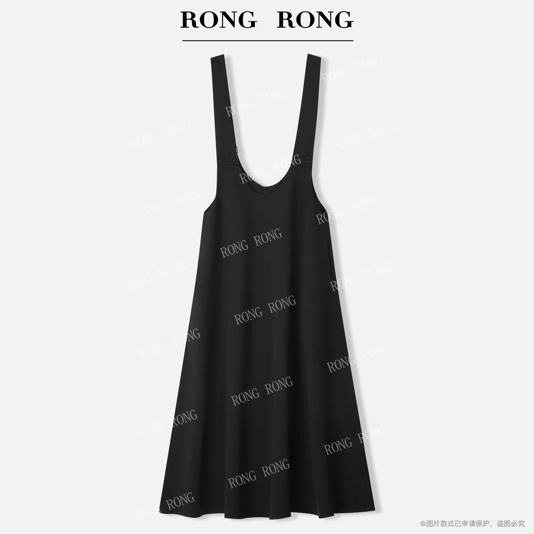 溶溶T【悠闲派】RONRGONG 调节肩带立体剪裁A字连体背带长裙2506RR