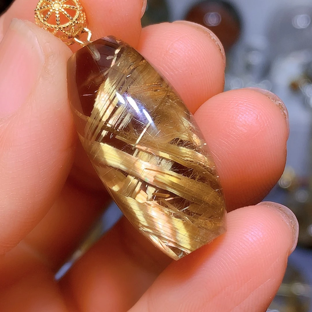 水晶吊坠银S925镀金镶嵌天然水晶