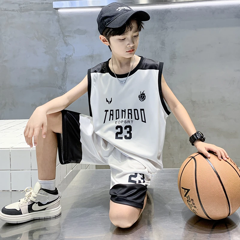 男童夏季无袖23号运动篮球服套装洋气中大儿童透气速干衣比赛训练