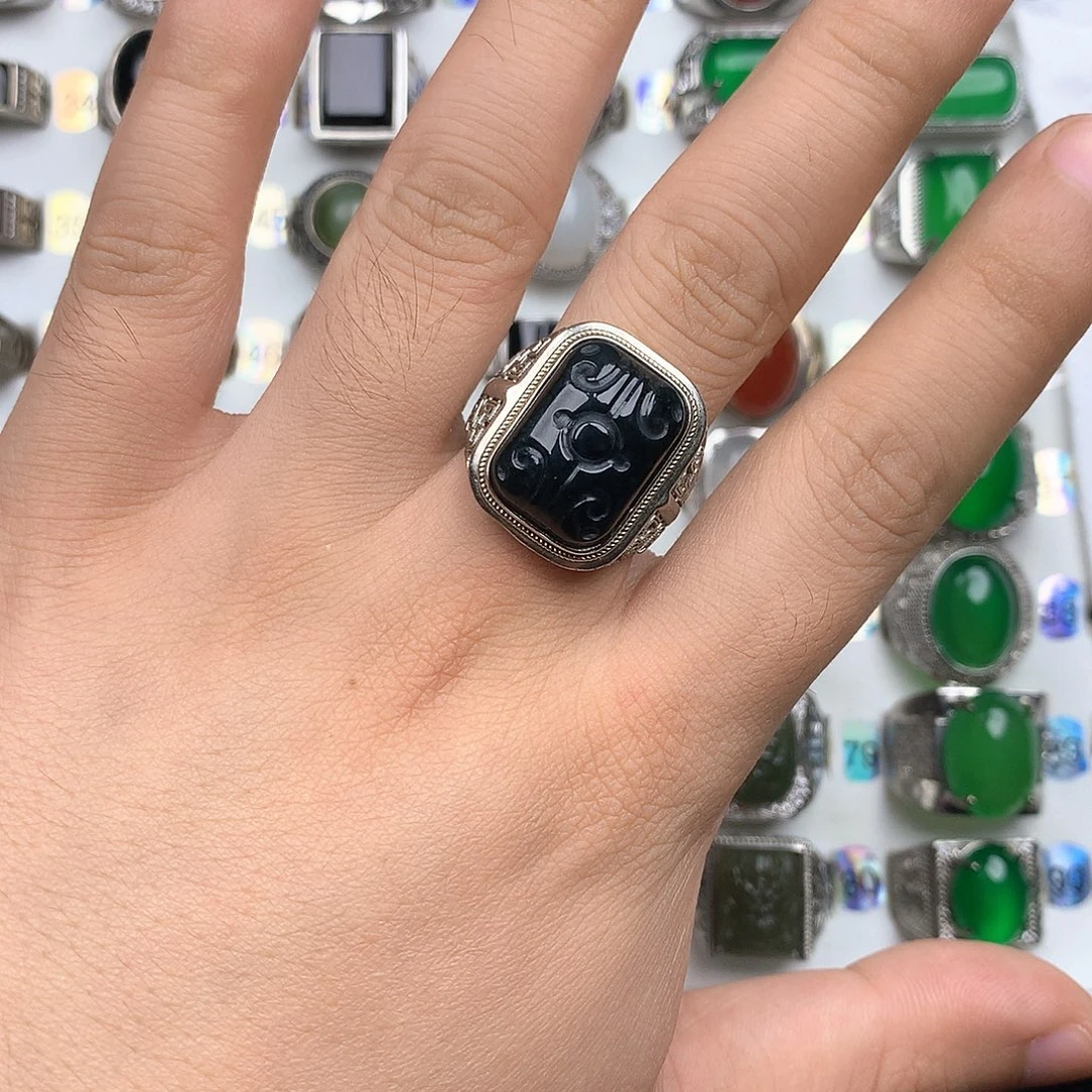 和田玉银S925镶嵌戒指