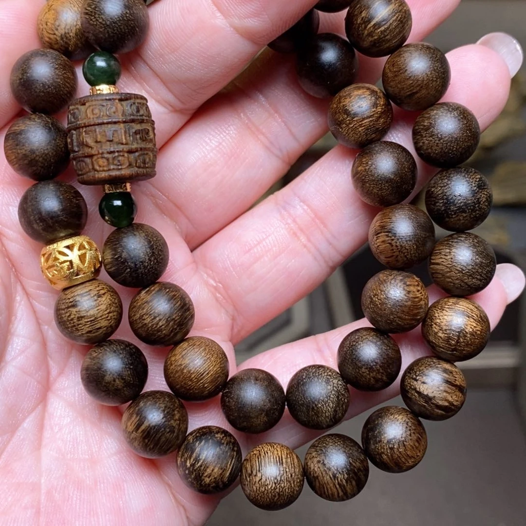 沉香手串富森红土瘤疤1.0➕白棋沉香木雕