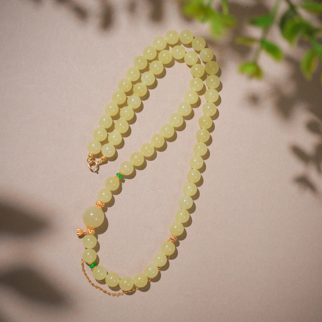 美人如梦·高定稀缺和田玉黄玉18K金美人链AD2219珠径约8mm长49