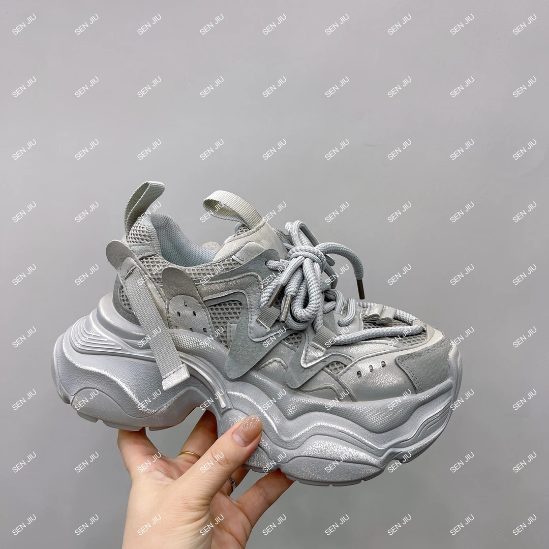 SEN JIU【森九】欧货擦色老爹鞋女百搭网面厚底增高休闲运动鞋