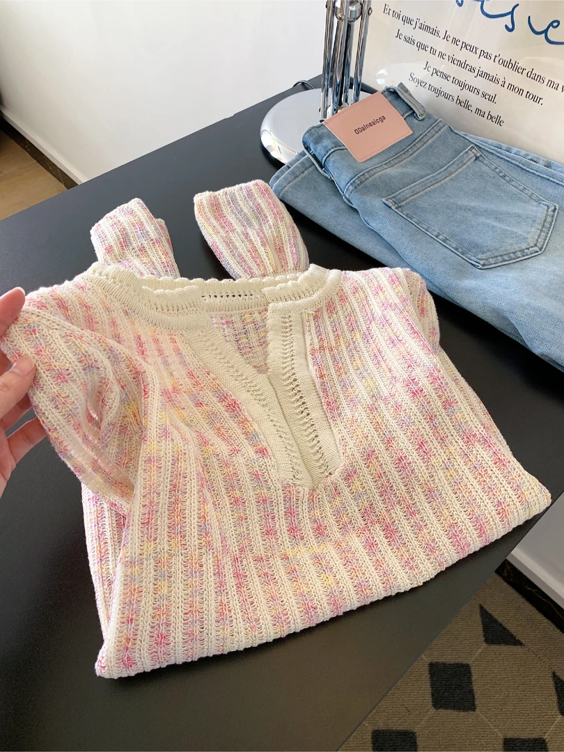 2025年秋季新款韩版百搭圆领长袖针织衫女宽松显瘦小香风气质上衣