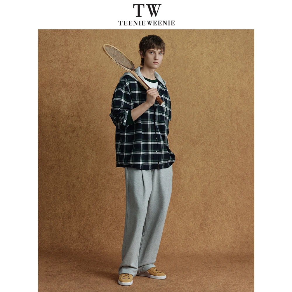 Teenie Weenie小熊男装可拆卸帽日系休闲日常宽松格纹衬衫
