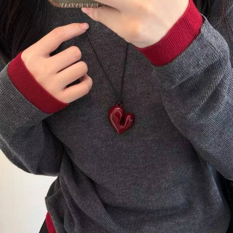 【两件套】爱心黑绳项链甜酷辣妹风毛衣链高级感A37