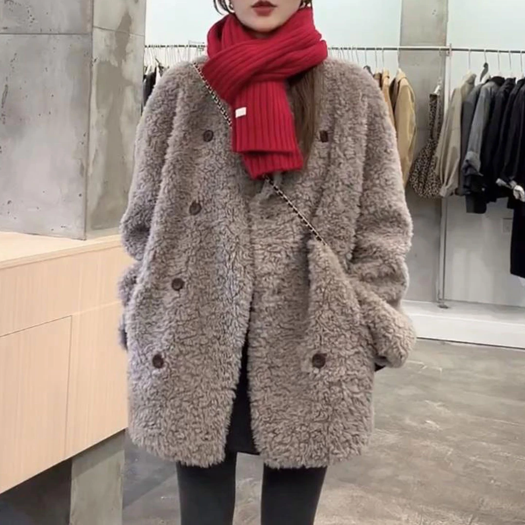 2025新款秋季韩版纯色休闲简约短外套时尚保暖立领百搭双排扣外套