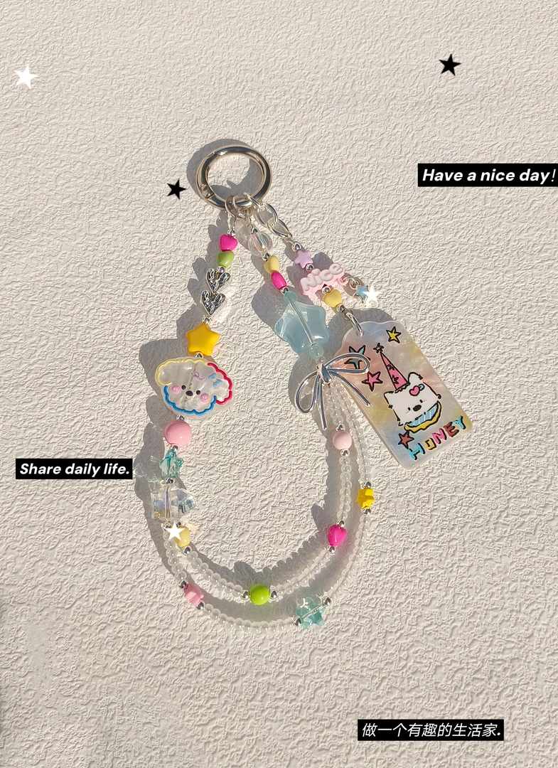 卡通风小熊小猪小动物简约ins糖果色小众手机链