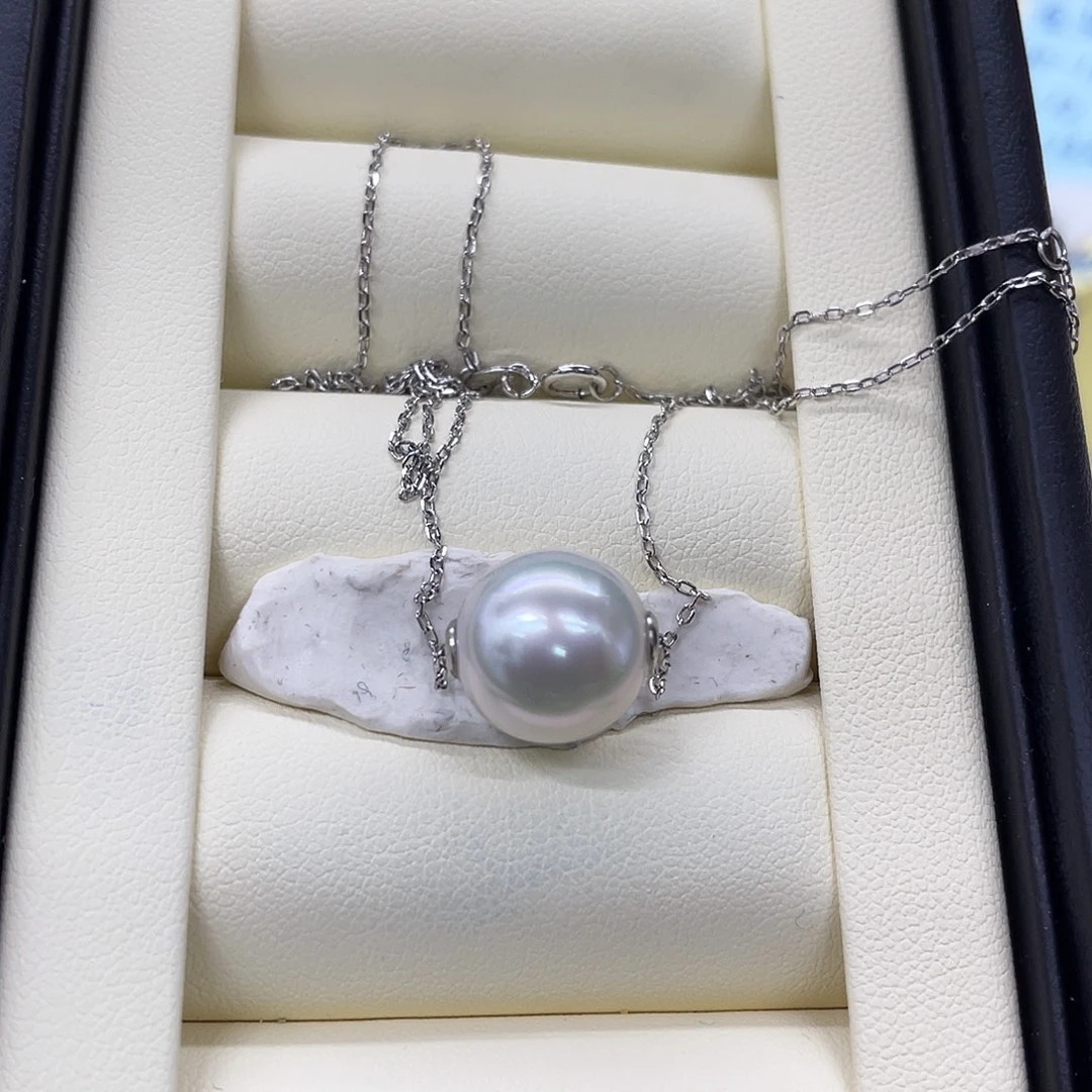 吊坠(赠链)海水珍珠银S925镶嵌澳白路路通项链11-12mm