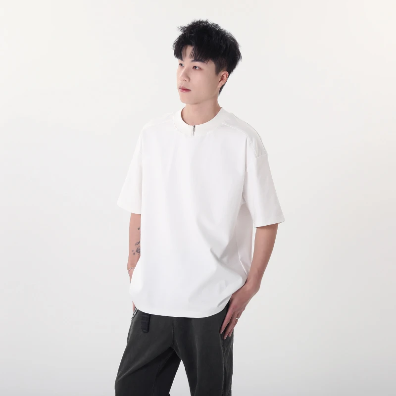 WNBV 小领口短袖T恤男纯色休闲潮流百搭小版五分袖上衣夏季新款