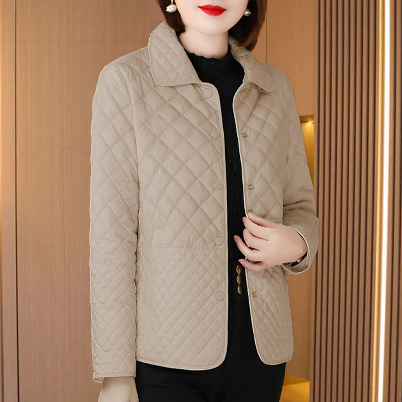 【可蓓儿】菱格九江短款轻薄棉服女2025新款春秋冬季时尚小个妈妈装