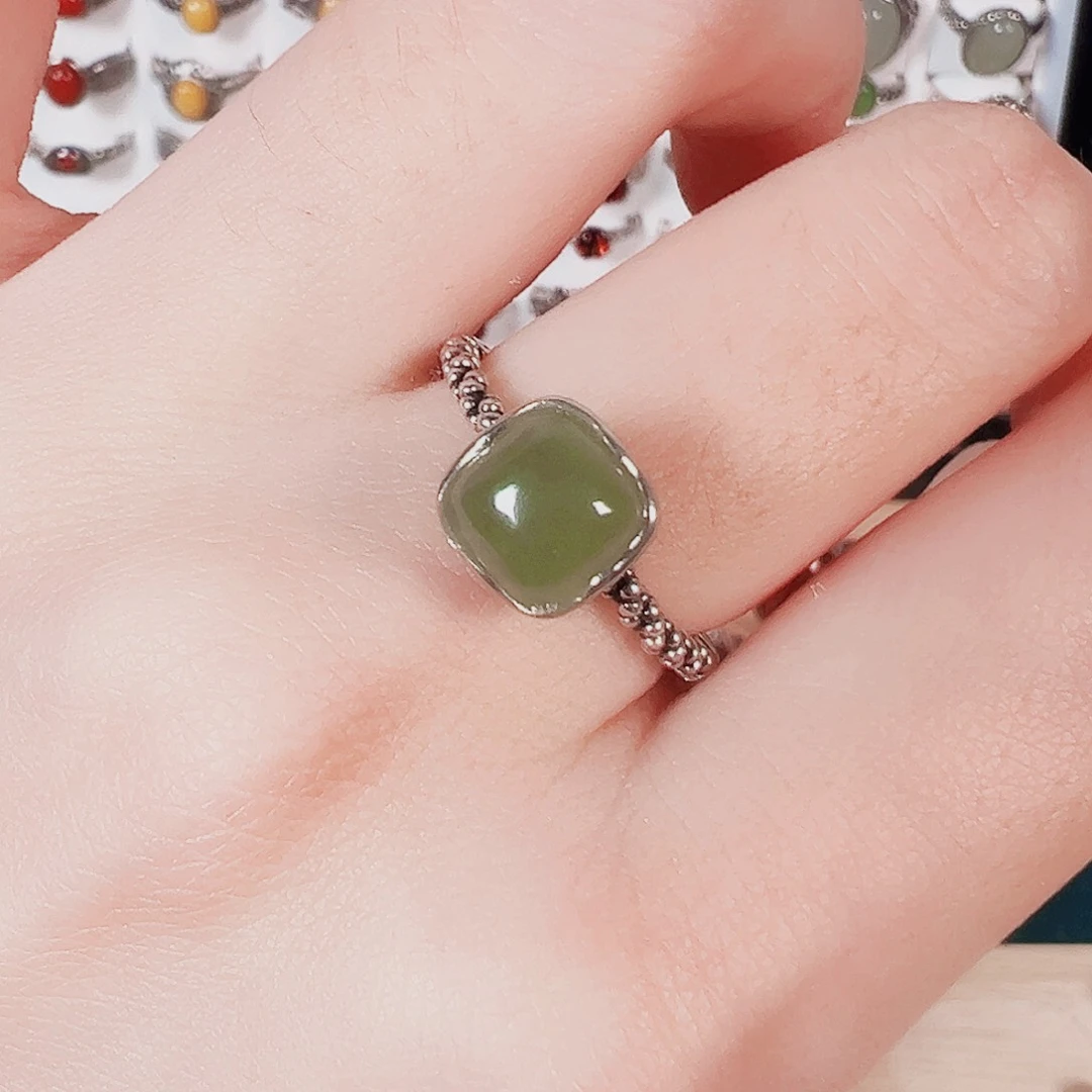 和田玉戒指银S925镶嵌