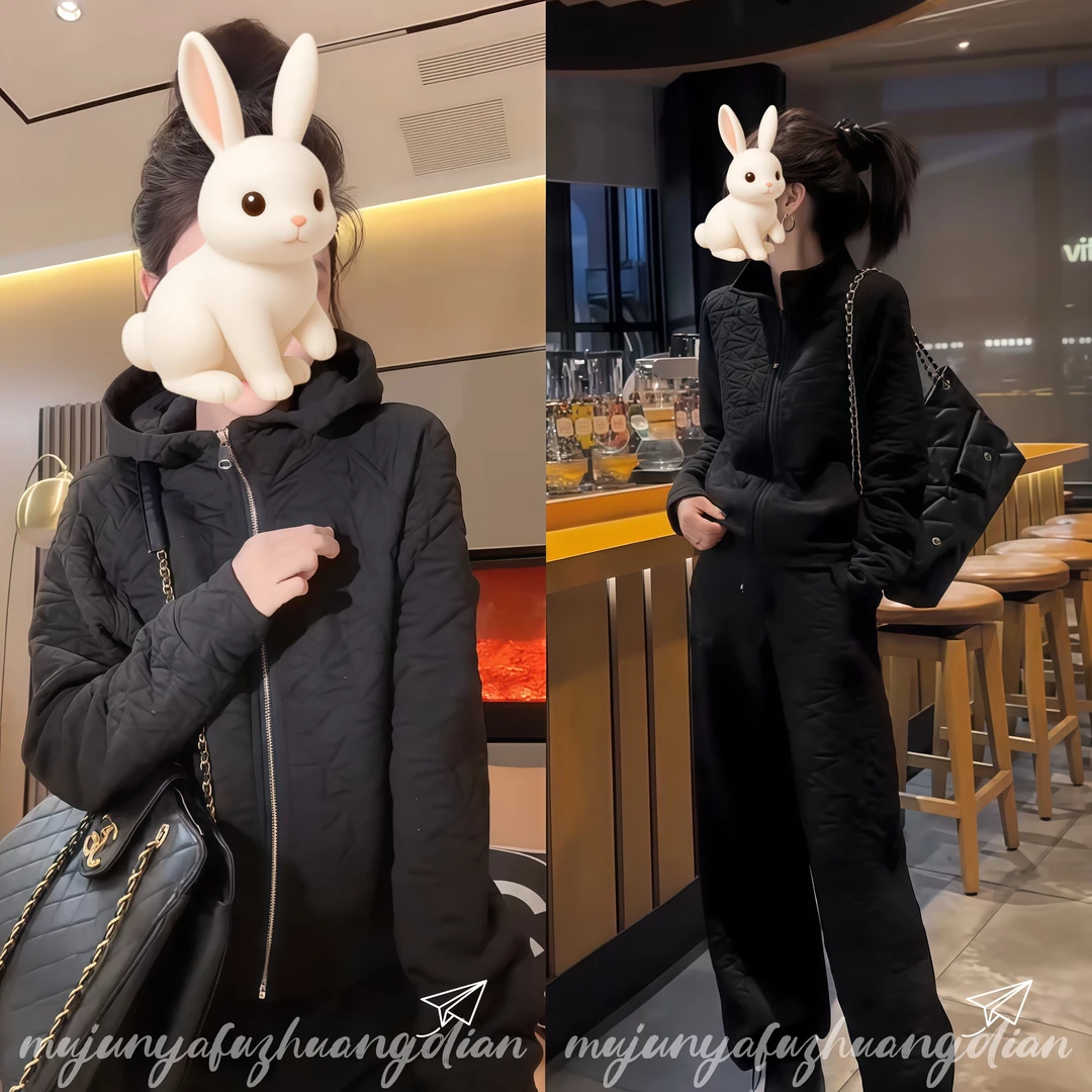 简约运动风立领拉链时尚套装女2025秋冬高级感显瘦阔腿裤两件套潮