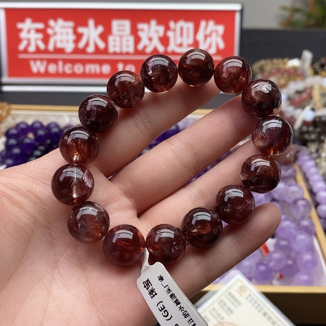 唧***歪未镶嵌手链水晶牛血红胶花14