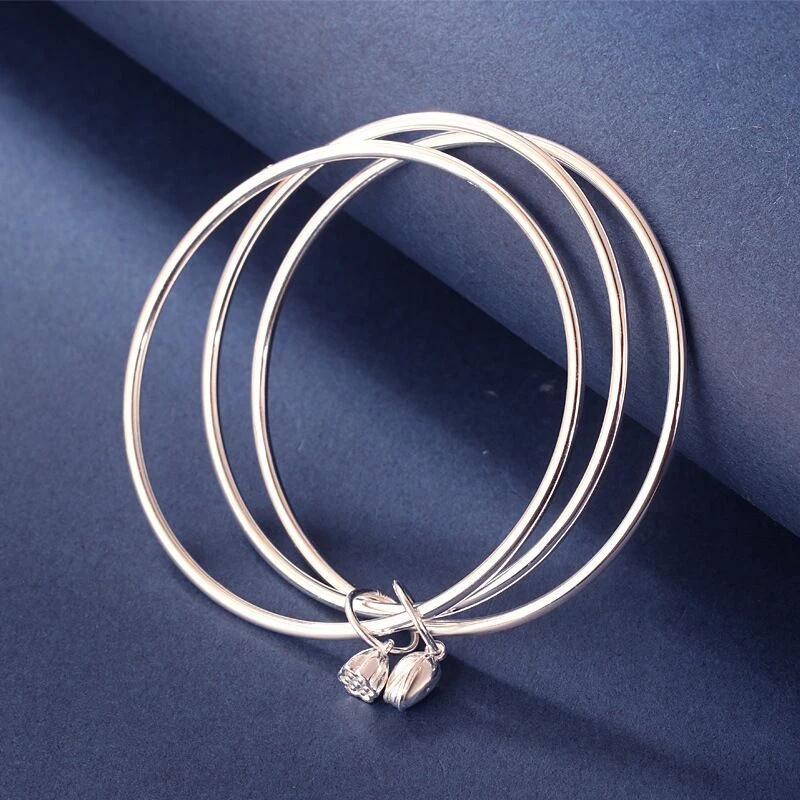 足银手镯 银9999两世欢三环实心闭口三生三世精美手镯百搭