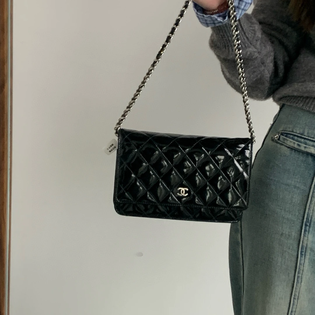95新 Chanel/香奈儿 chanel 黑银发财包woc斜挎包