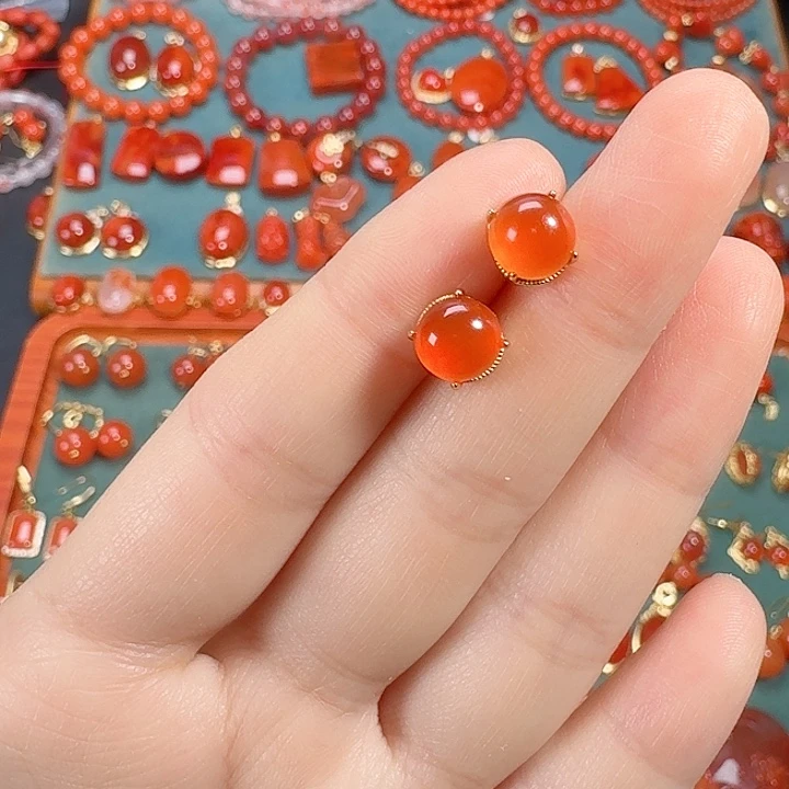 南红玛瑙银S925镶嵌耳饰