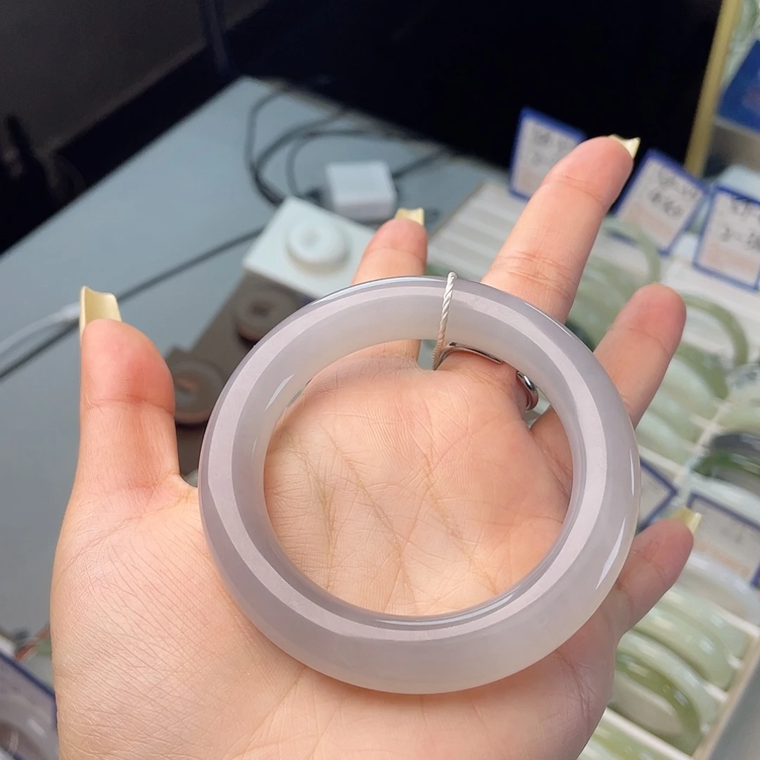 和田玉未镶嵌手镯胖圆冰紫老料