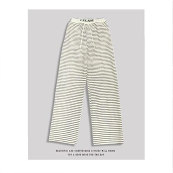 AIMURSE 小众设计师 黑白条纹腰头舒适显瘦四季百搭阔腿裤CLLJ004