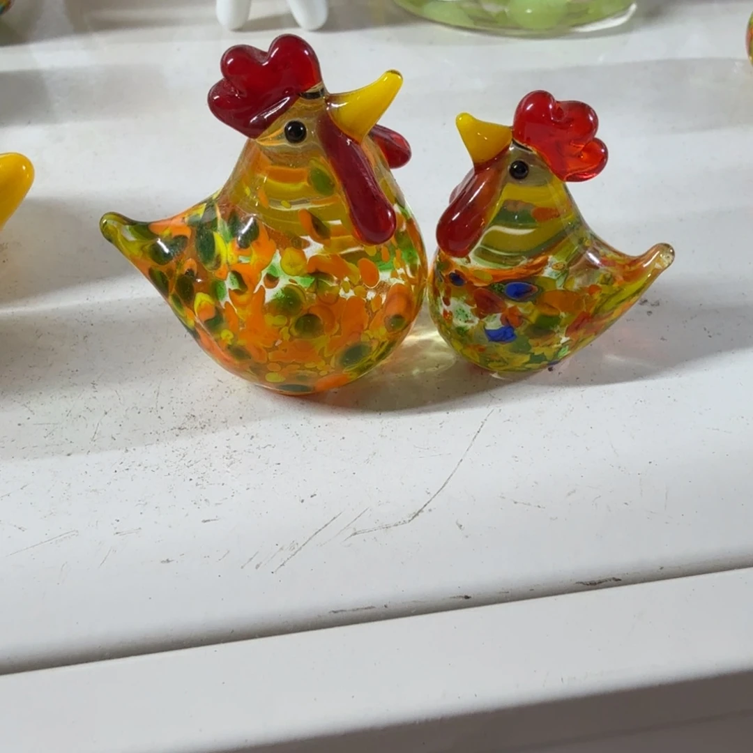 琉璃手工艺品一对咕咕鸡