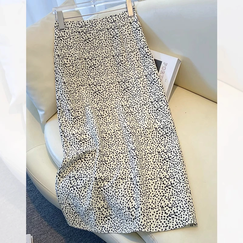 拉夏贝尔半身裙女夏季中长款2025新款高腰显瘦包臀裙波点A字裙子