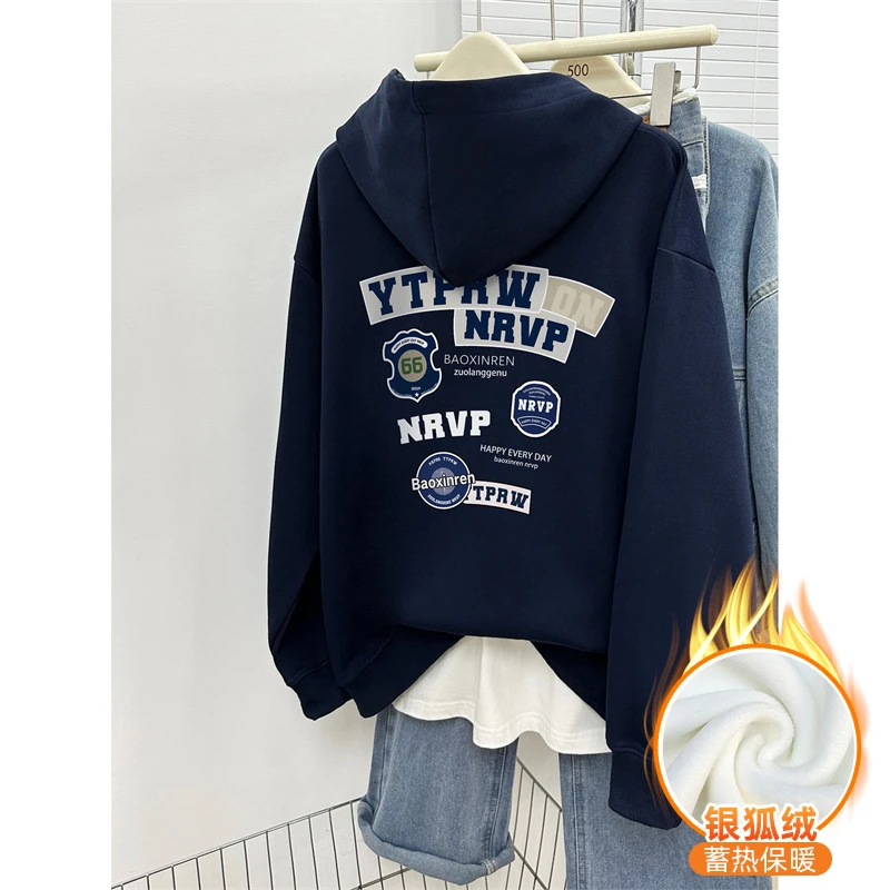 潮牌休闲字母前后印花连帽卫衣女2026秋冬季宽松大码套头帽衫上衣