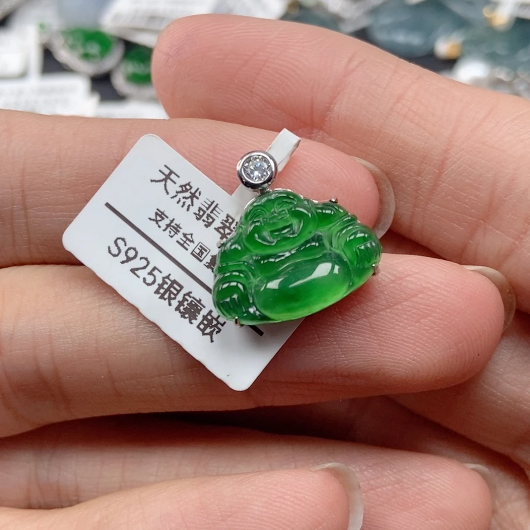翡翠银S925镶嵌吊坠(不含链)