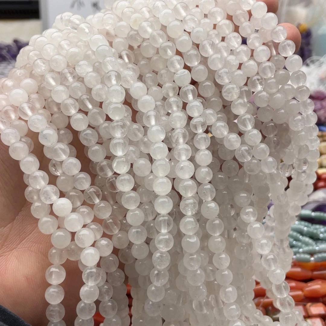 玛瑙/玉髓合金珠宝半成品一条装卡6mm白水白阿赛圆珠