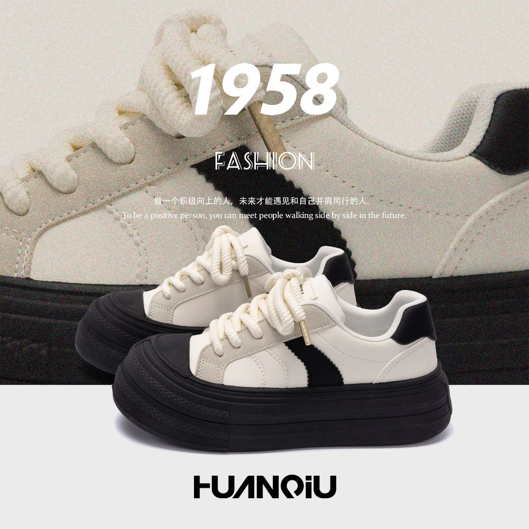 环球小白鞋2025春季新款百搭时尚低帮鞋子女休闲厚底增高学生板鞋