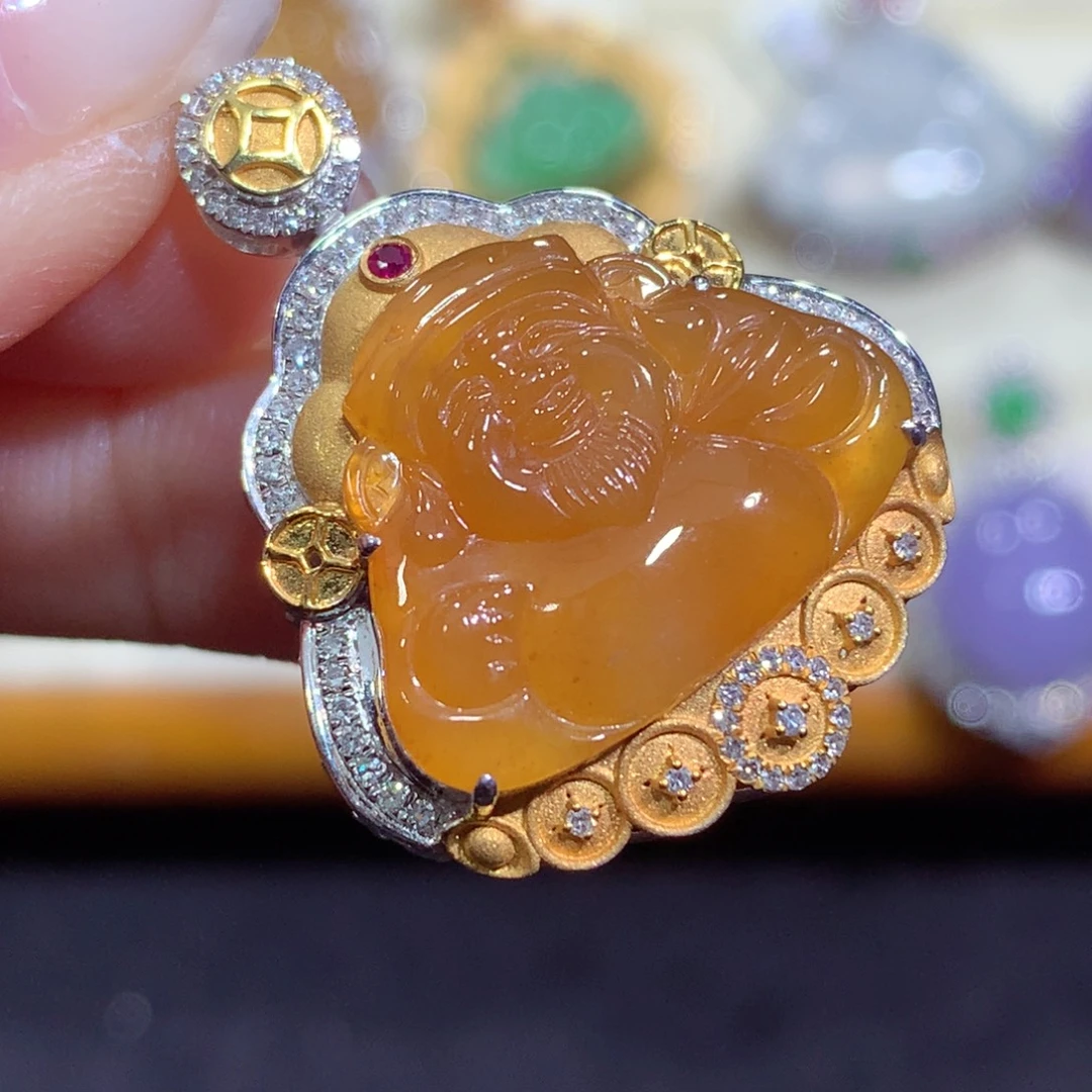 翡翠18K金镶嵌吊坠(不含链)