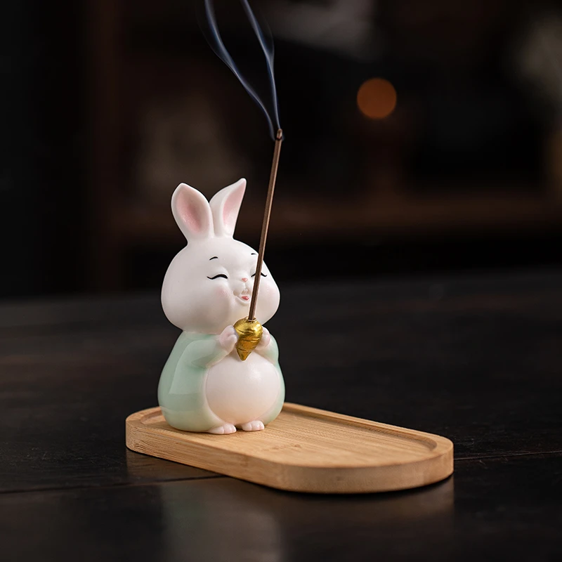 木客创意茶道小香炉可爱小兔子高级线香香插香座家用室内檀香香器