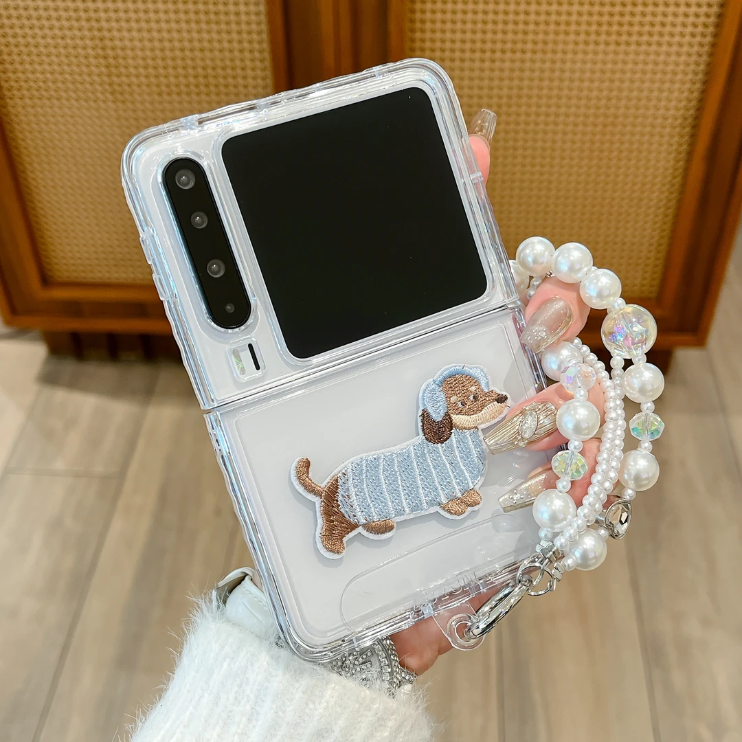 适用华为purax手机壳钻石纹腊肠狗pocket2折叠女款透明壳保护套