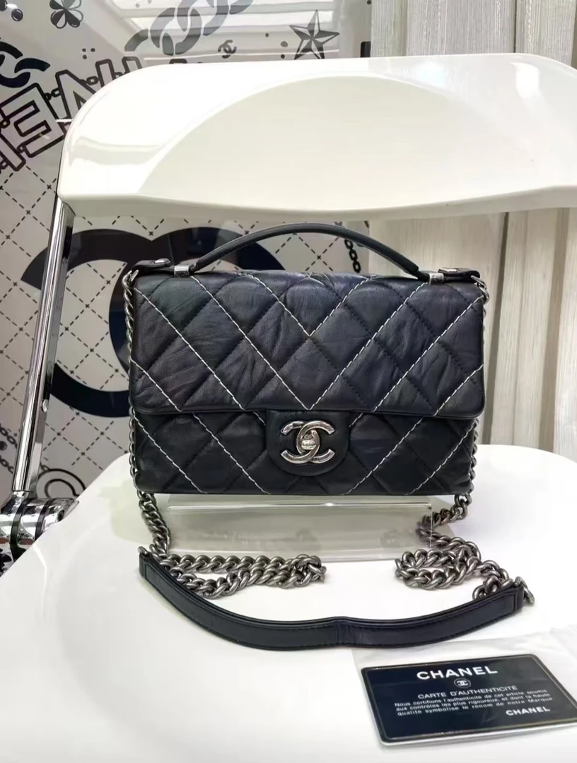 95新 Chanel/香奈儿 Chanel小方包手柄款链条包黑色
