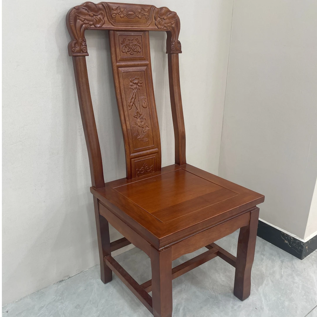 全实木餐桌椅子家用酒店餐厅餐椅仿古雕花现代中式实木餐桌椅